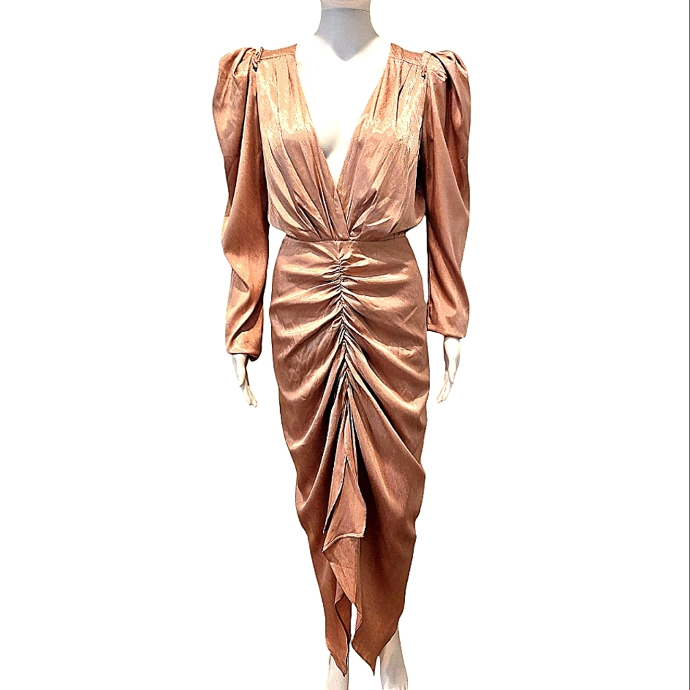 NV|ME Clothing Victoria L/S Satin Midi Dress Mave Size Medium New With Tags